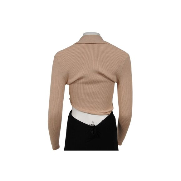 Misha Womens Renata Top US 0 Sand Tan Viscose Nylon Collared Front Twist Knot - Picture 5 of 7